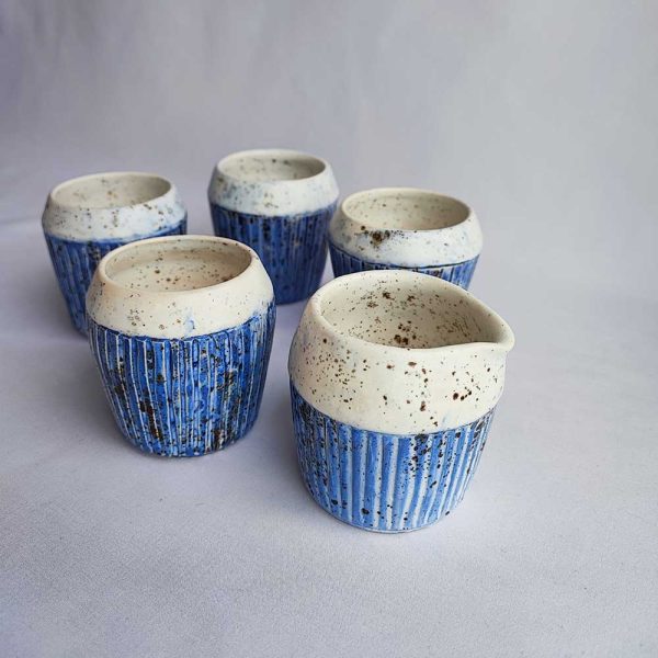 Speckled blue mugs